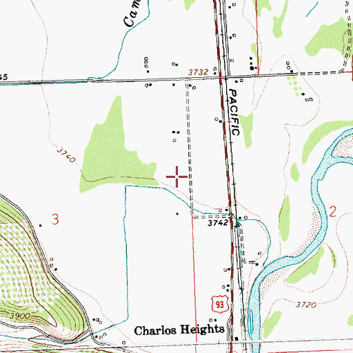 Topographic Map of Charlos Heights Census Designated Place, MT