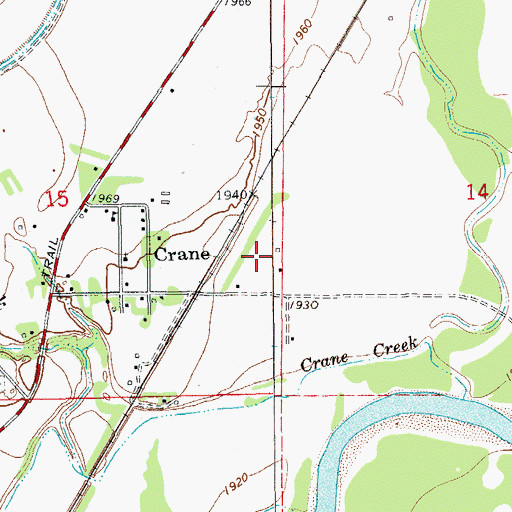 Topographic Map of Crane Census Designated Place, MT
