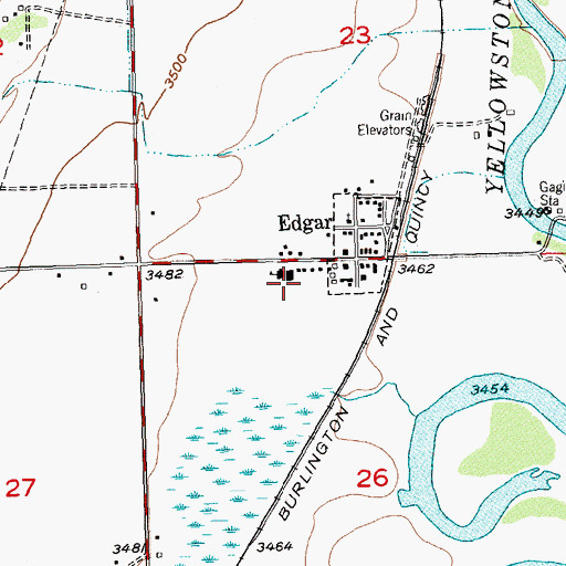 Topographic Map of Edgar Census Designated Place, MT