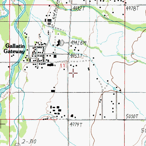 Topographic Map of Gallatin Gateway Census Designated Place, MT