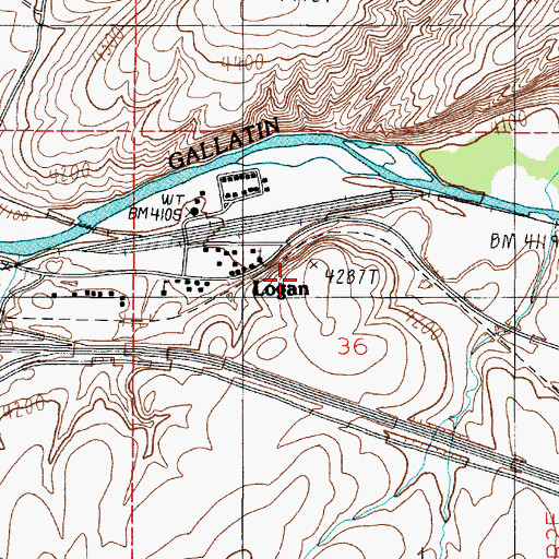 Topographic Map of Logan Census Designated Place, MT