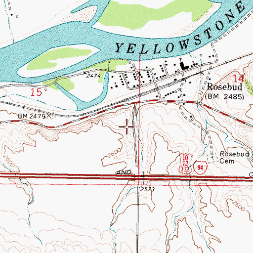 Topographic Map of Rosebud Census Designated Place, MT
