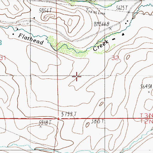 Topographic Map of Sedan Census Designated Place, MT