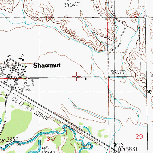 Topographic Map of Shawmut Census Designated Place, MT