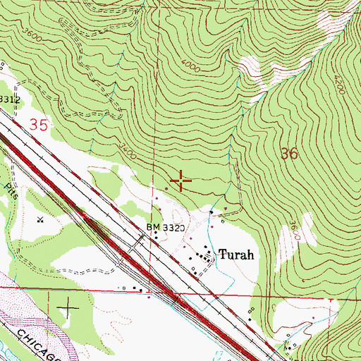 Topographic Map of Turah Census Designated Place, MT