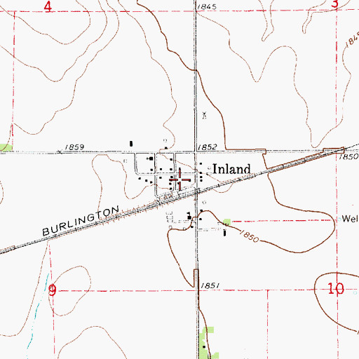 Topographic Map of Inland Census Designated Place, NE