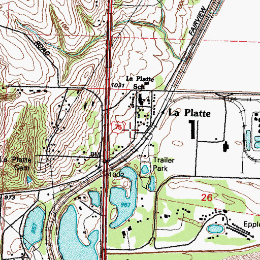 Topographic Map of La Platte Census Designated Place, NE