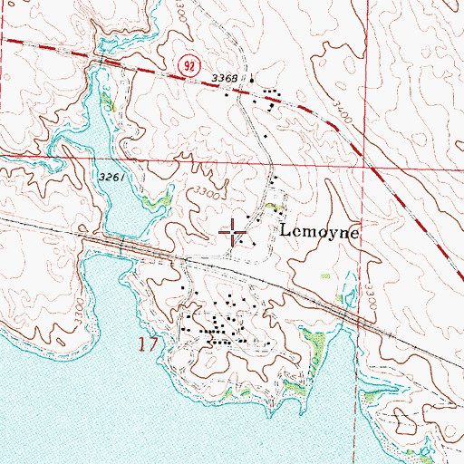 Topographic Map of Lemoyne Census Designated Place, NE