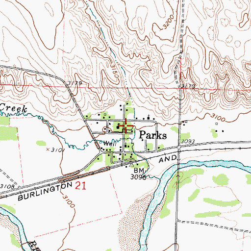 Topographic Map of Parks Census Designated Place, NE