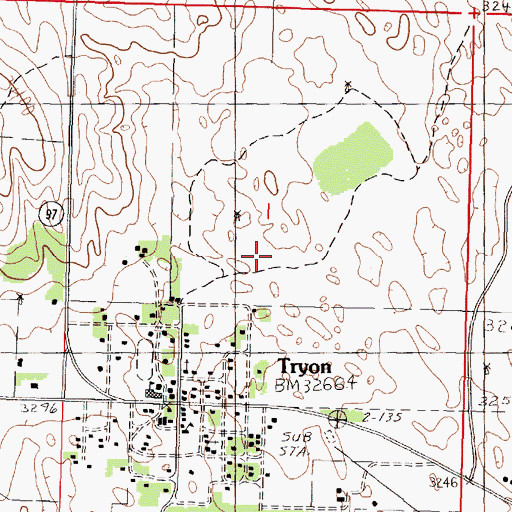 Topographic Map of Tryon Census Designated Place, NE