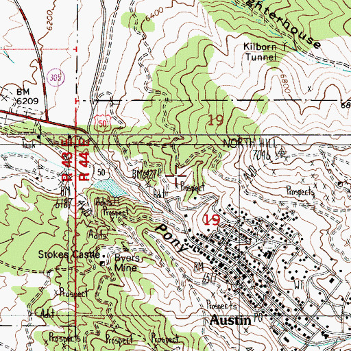 Topographic Map of Austin Census Designated Place, NV