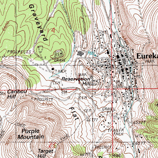 Topographic Map of Eureka Census Designated Place, NV
