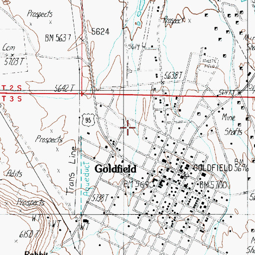 Topographic Map of Goldfield Census Designated Place, NV