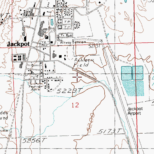 Topographic Map of Jackpot Census Designated Place, NV