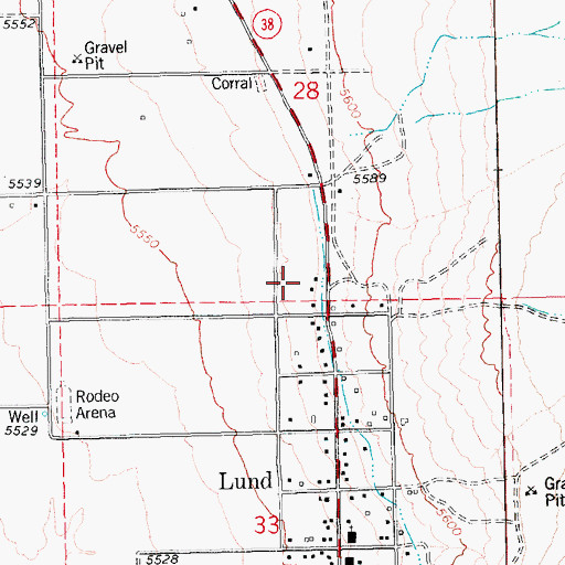 Topographic Map of Lund Census Designated Place, NV