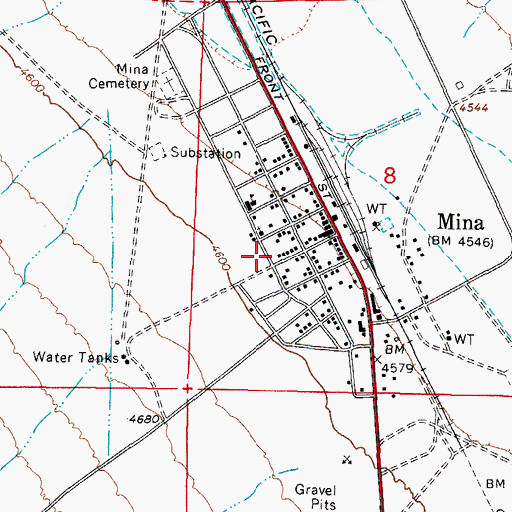 Topographic Map of Mina Census Designated Place, NV
