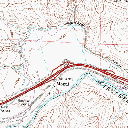 Topographic Map of Mogul Census Designated Place, NV