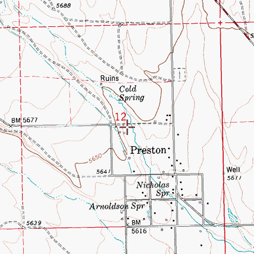Topographic Map of Preston Census Designated Place, NV