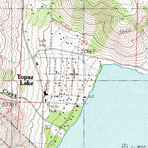 Topographic Map of Topaz Lake Census Designated Place, NV