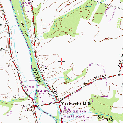Topographic Map of Blackwells Mills Census Designated Place, NJ
