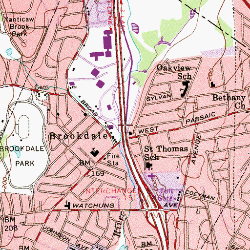Topographic Map of Brookdale Census Designated Place, NJ