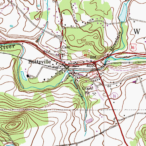 Topographic Map of Buttzville Census Designated Place, NJ