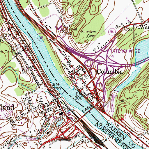 Topographic Map of Columbia Census Designated Place, NJ