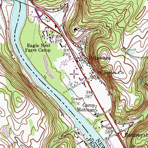 Topographic Map of Delaware Census Designated Place, NJ