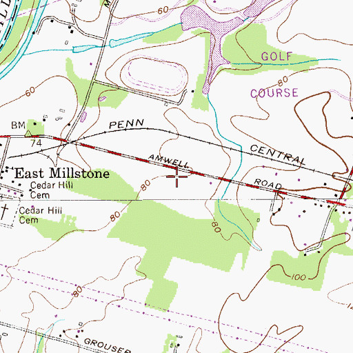 Topographic Map of East Millstone Census Designated Place, NJ