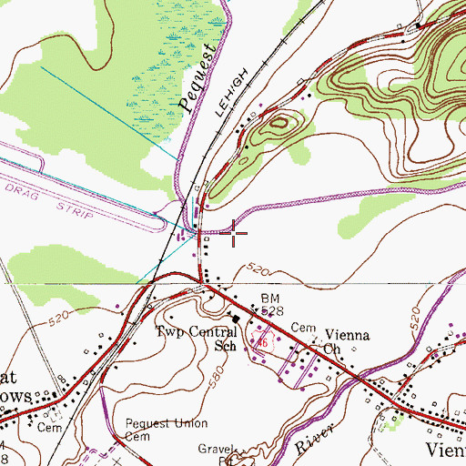 Topographic Map of Great Meadows Census Designated Place, NJ