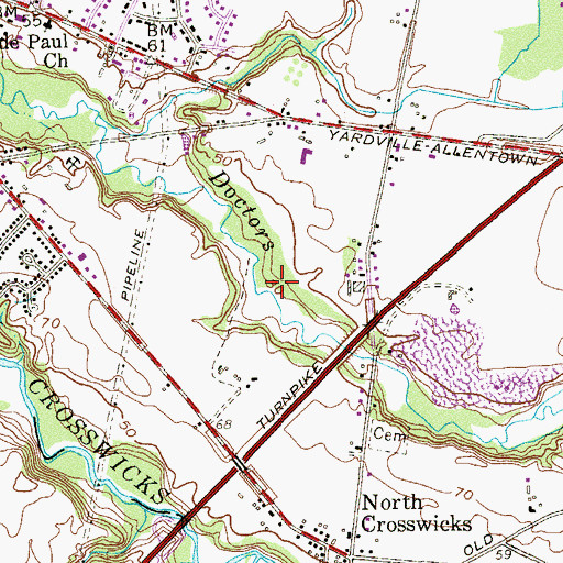 Topographic Map of Groveville Census Designated Place, NJ