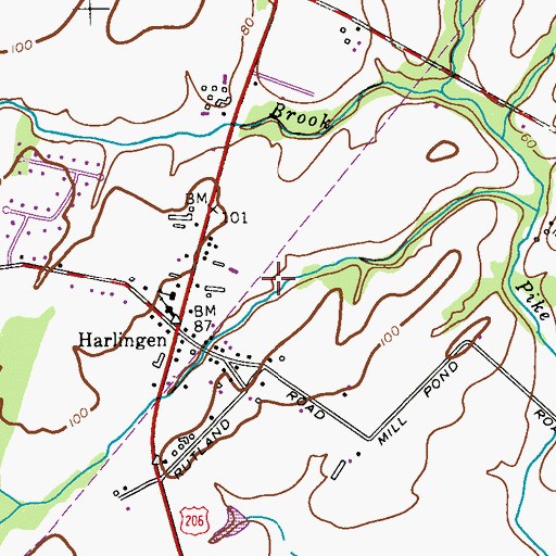 Topographic Map of Harlingen Census Designated Place, NJ