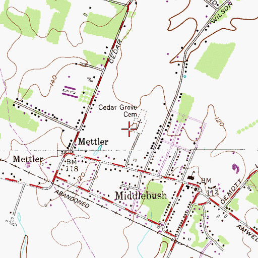 Topographic Map of Middlebush Census Designated Place, NJ