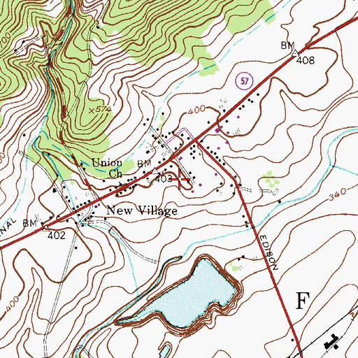 Topographic Map of New Village Census Designated Place, NJ