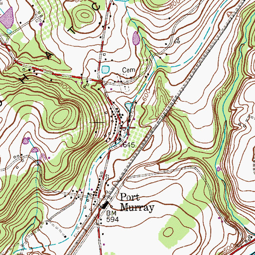 Topographic Map of Port Murray Census Designated Place, NJ