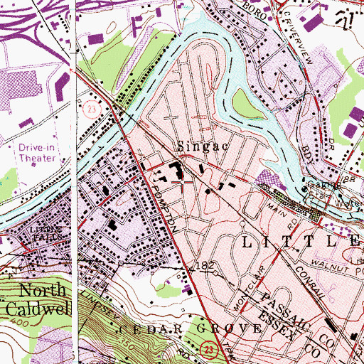 Topographic Map of Singac Census Designated Place, NJ