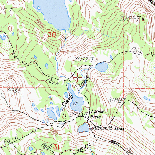 Topographic Map of Clark Lakes, CA