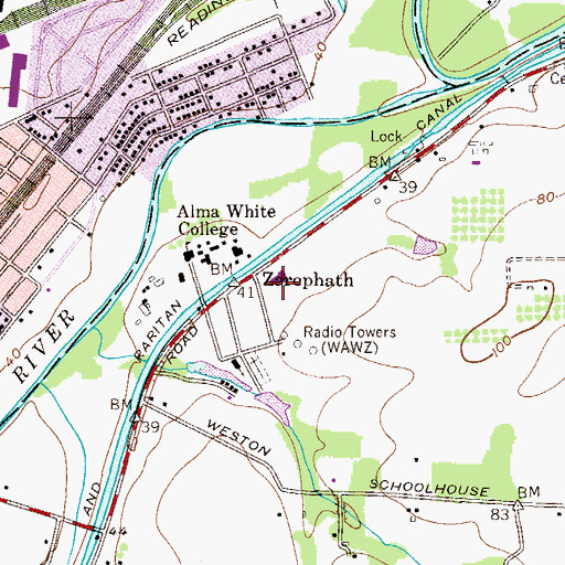 Topographic Map of Zarephath Census Designated Place, NJ