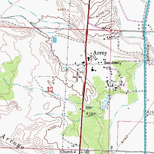 Topographic Map of Arrey Census Designated Place, NM