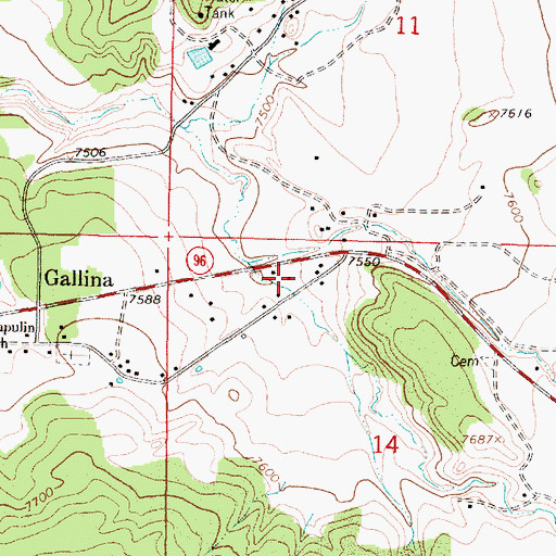 Topographic Map of Gallina Census Designated Place, NM