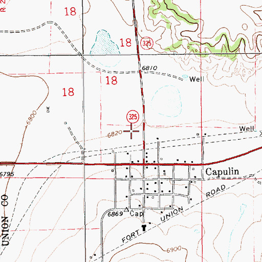 Topographic Map of Capulin Census Designated Place, NM