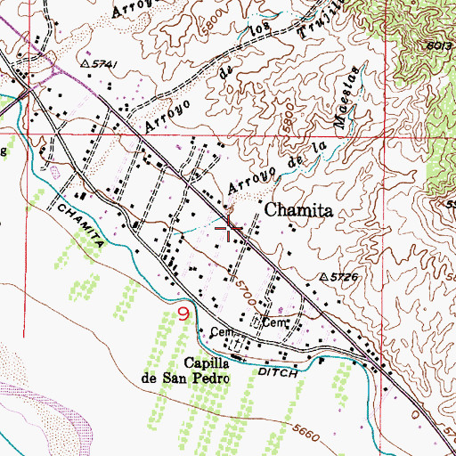 Topographic Map of Chamita Census Designated Place, NM