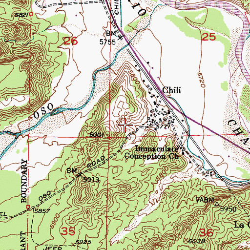 Topographic Map of Chili Census Designated Place, NM