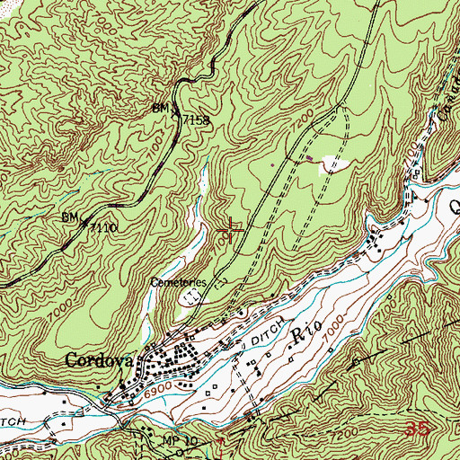 Topographic Map of Cordova Census Designated Place, NM
