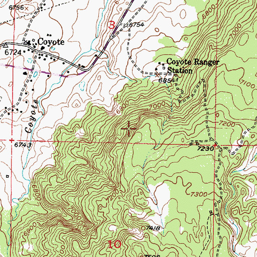 Topographic Map of Coyote Census Designated Place, NM