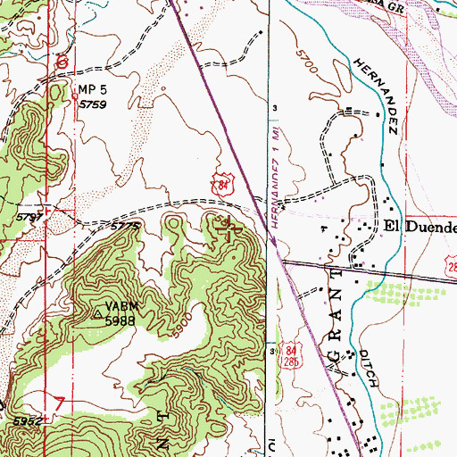 Topographic Map of El Duende Census Designated Place, NM