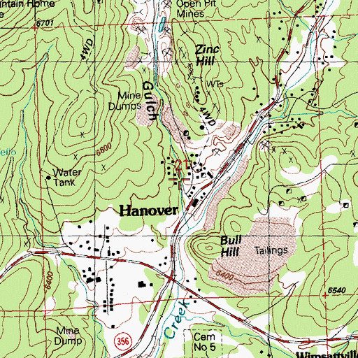 Topographic Map of Hanover Census Designated Place, NM