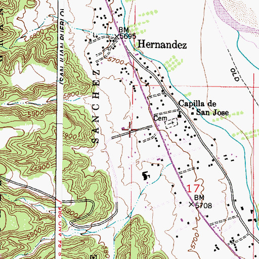 Topographic Map of Hernandez Census Designated Place, NM
