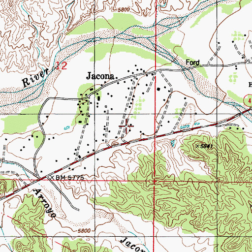Topographic Map of Jacona Census Designated Place, NM