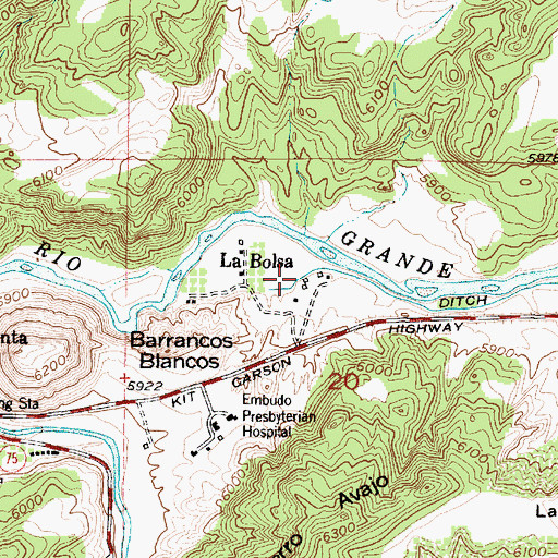 Topographic Map of La Bolsa Census Designated Place, NM